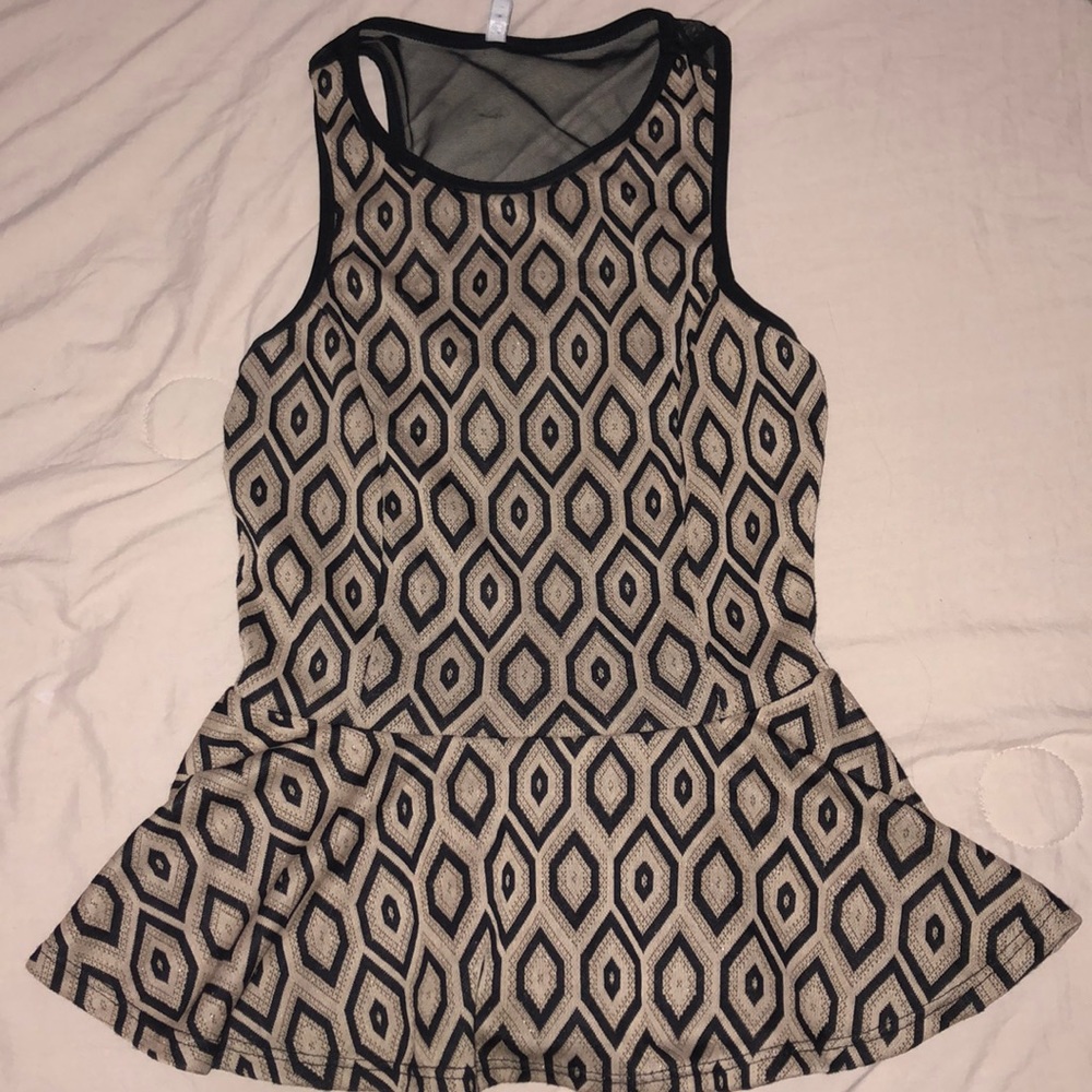 Black/Gold/Beige diamond print Peplum Top